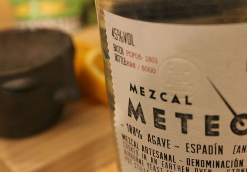 Close-up of a bottle labeled 